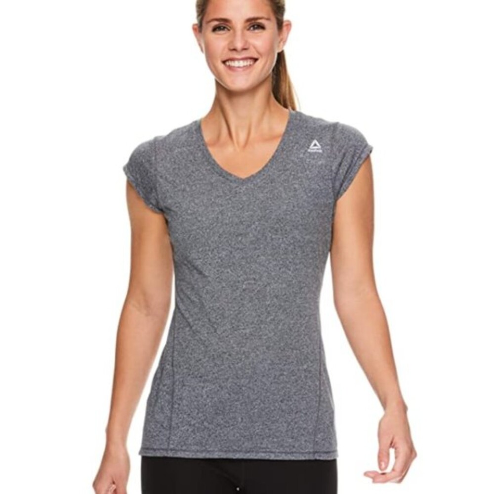 Reebok Short Sleeve Grey V-neck T-Shirt Women's Size S NWT